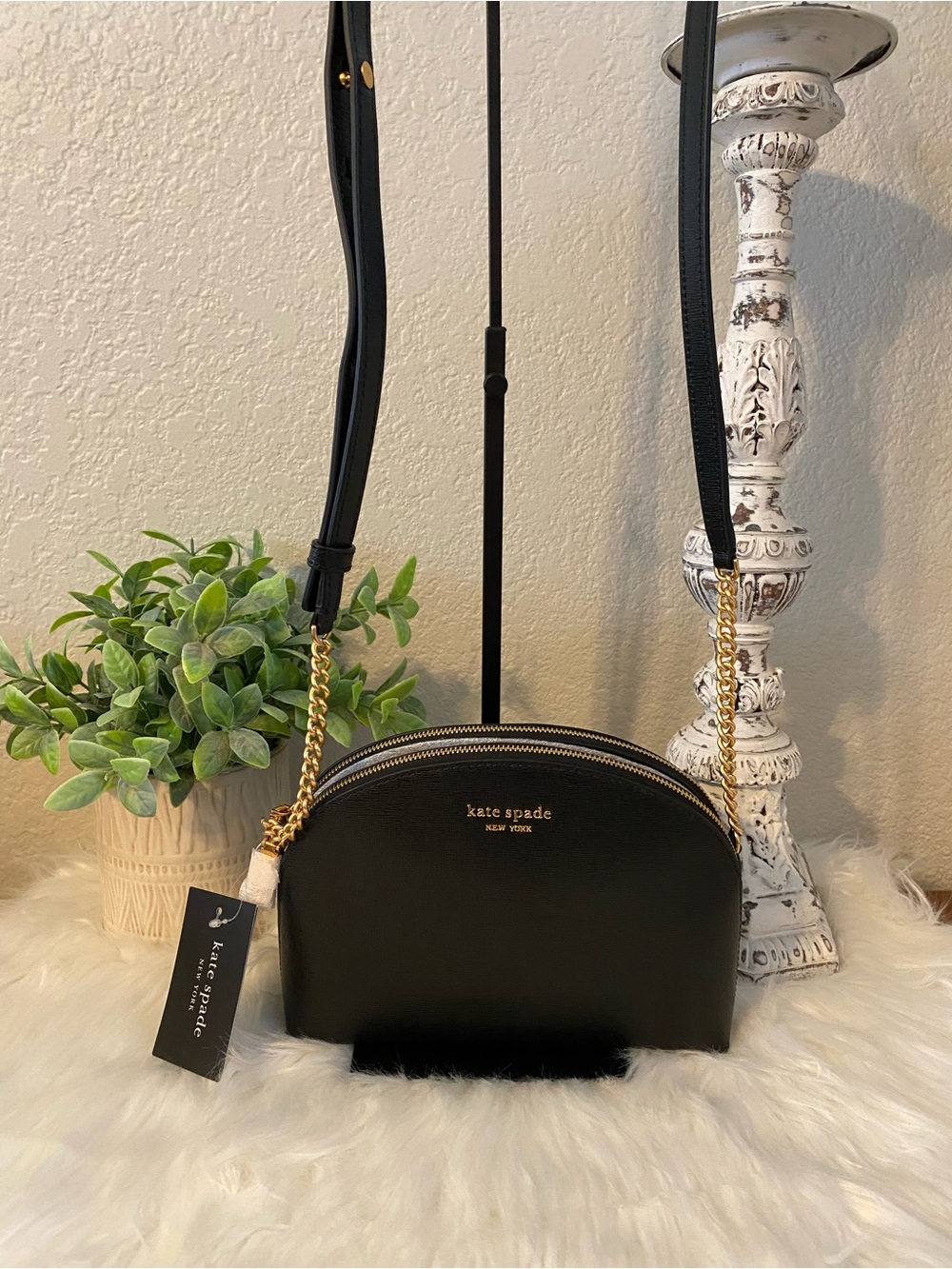 kate spade black leather crossbody with gold chain - Picture 3 of 13